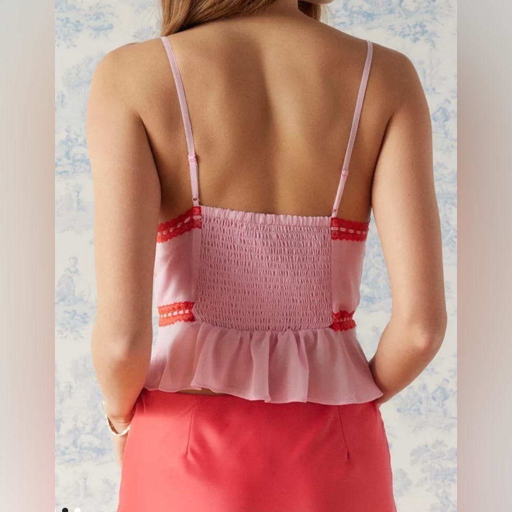 Kimchi Blue Pink and Red Sheer Camisole Top(Pit to pit 18” Length  10”) - Picture 3 of 8